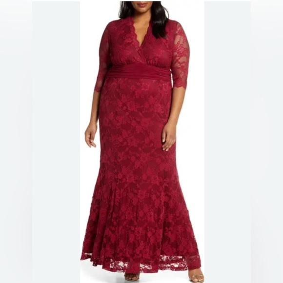 Kiyonna | Screen Siren lace Evening Gown Womens 2X 18/20 wine red maxi stretch - Picture 1 of 11